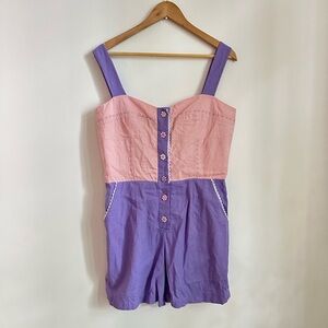 Vintage Purple Romper Pink 70s 80s One Piece Sweetheart Neckline S/M